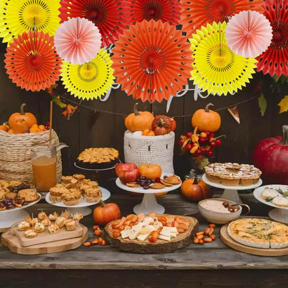 BEISHIDA Fall Orange Hanging Honeycomb Round Paper Fans Decoration Set for Thanksgiving Harvest