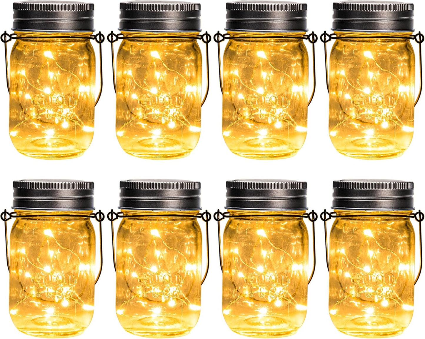 GIGALUMI Solar Mason Jar Lights, 8 Pack 30 Led String Fairy Lights Garden Lights Outdoor Waterproof