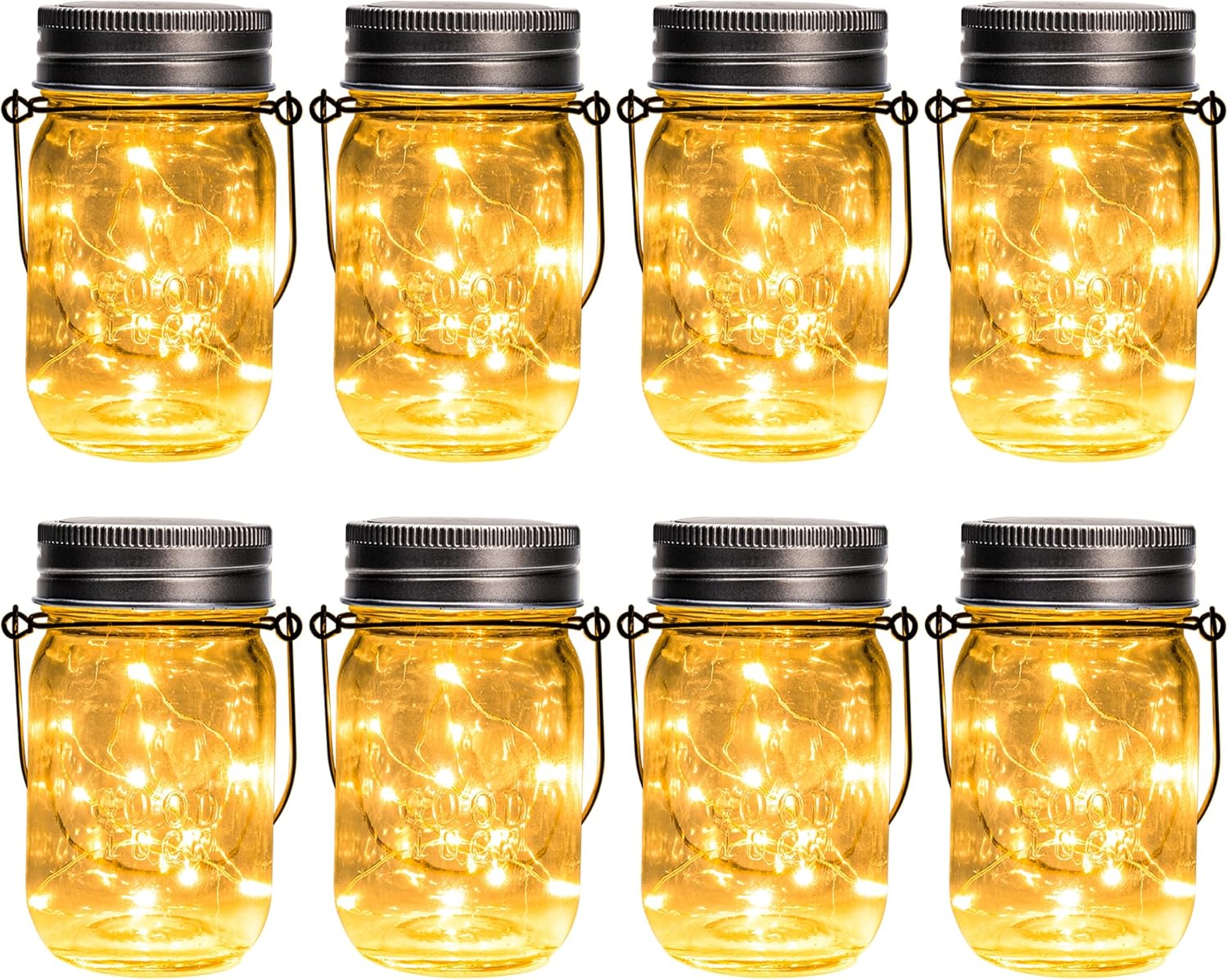 GIGALUMI Solar Mason Jar Lights, 8 Pack 30 Led String Fairy Lights Garden Lights Outdoor Waterproof