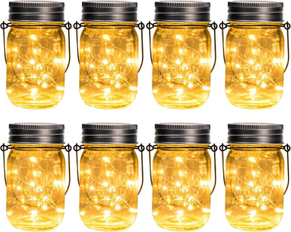 GIGALUMI Solar Mason Jar Lights, 8 Pack 30 Led String Fairy Lights Garden Lights Outdoor Waterproof