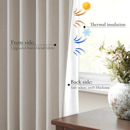 Bedroom Blackout Curtains 63 Inches (5-1/4FT) Long 2 Panel Set,Thermal Curtains for Summer Heat