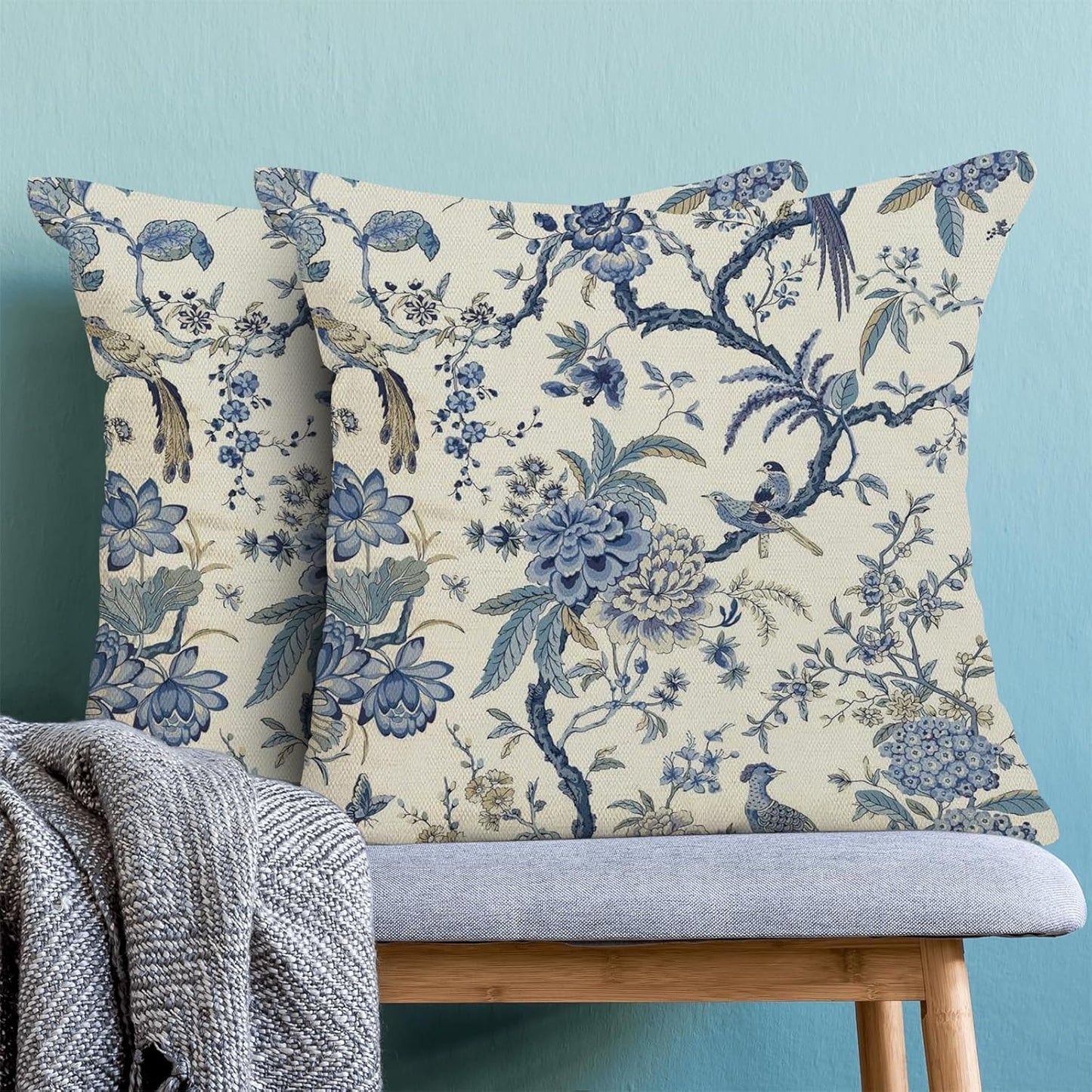 CXMEIFLY Spring Floral Birds Pillow Covers 24 x 24 Inch Set of 2 for Chinoiserie Flowers Decor