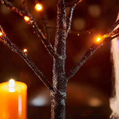 LITBLOOM Lighted Spooky Halloween Tree with Timer Battery Operated or USB Plug in, Pre-lit Black