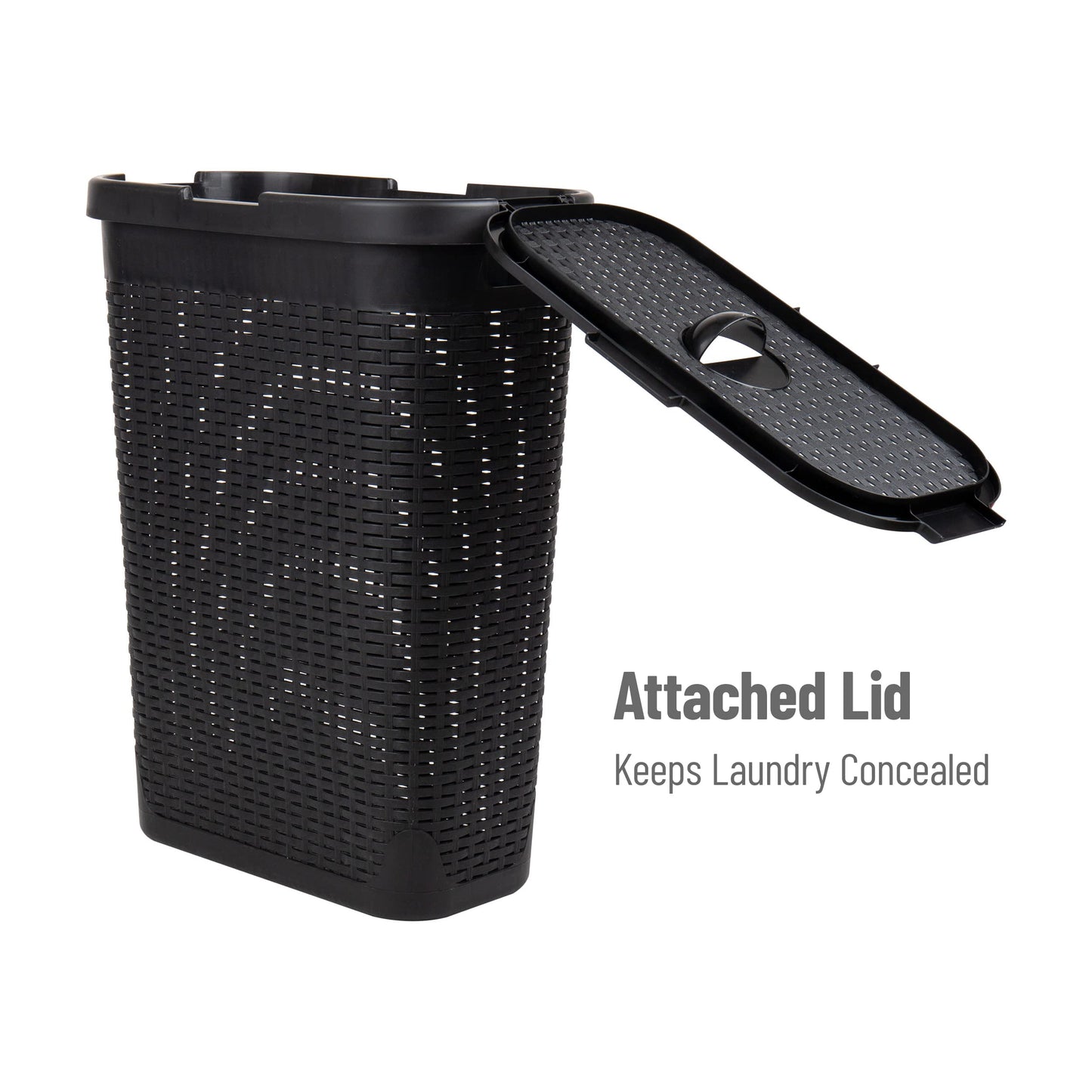 Mind Reader Slim Laundry Hamper with Lid, 40L Clothes Basket, Narrow Tapered Design with Ventilated