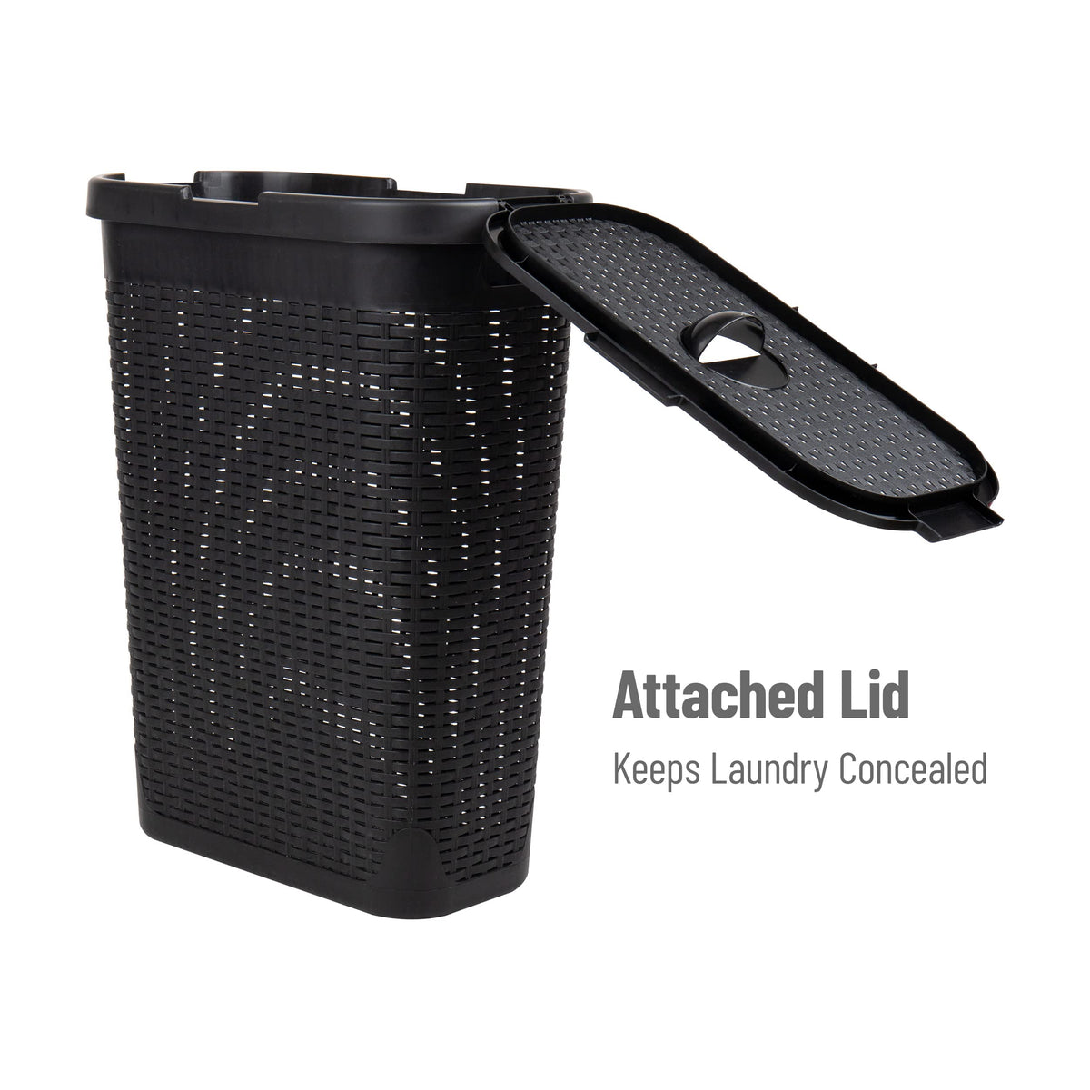 Mind Reader Slim Laundry Hamper with Lid, 40L Clothes Basket, Narrow Tapered Design with Ventilated