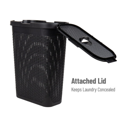 Mind Reader Slim Laundry Hamper with Lid, 40L Clothes Basket, Narrow Tapered Design with Ventilated