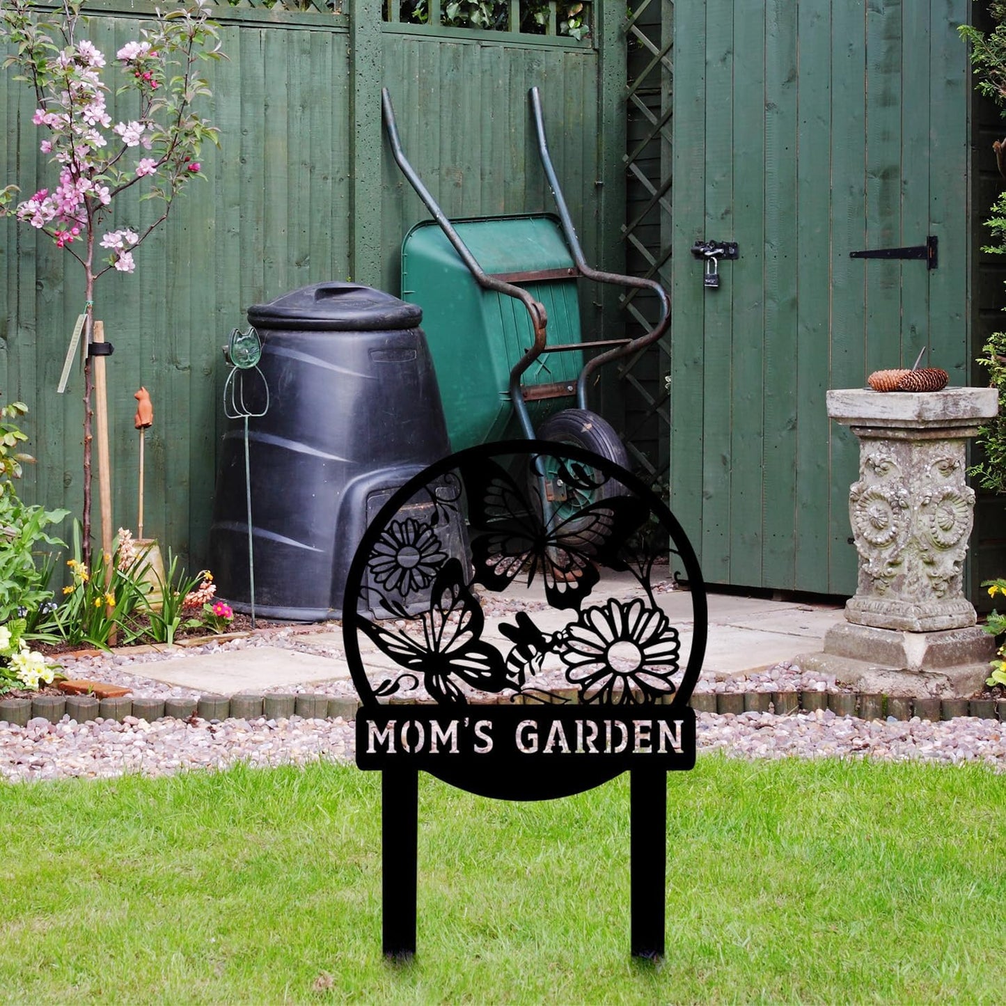 Personalized Butterfly Garden Metal Sign with Stake, Custom Address Plaque Yard Name Sign