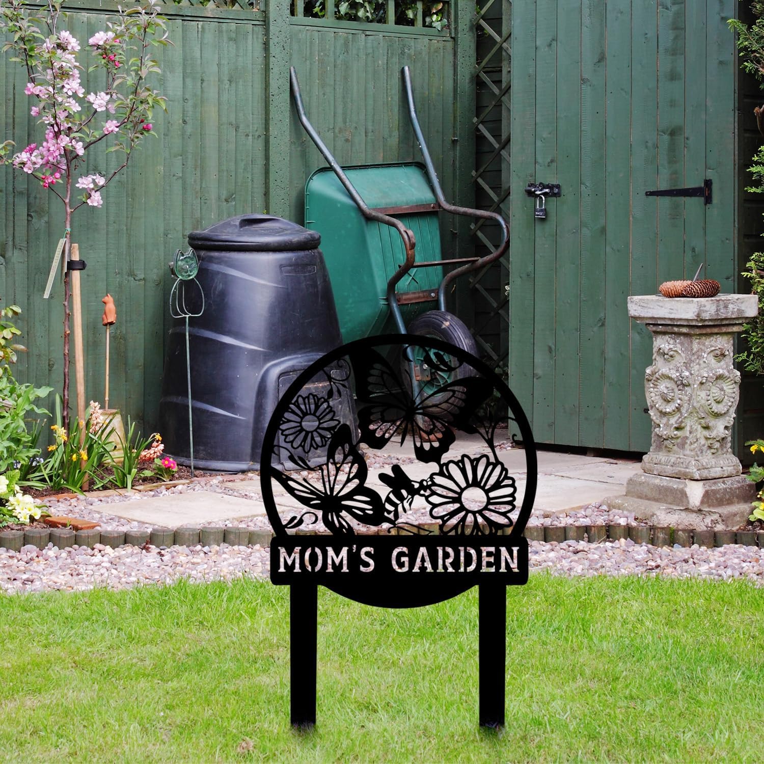 Personalized Butterfly Garden Metal Sign with Stake, Custom Address Plaque Yard Name Sign