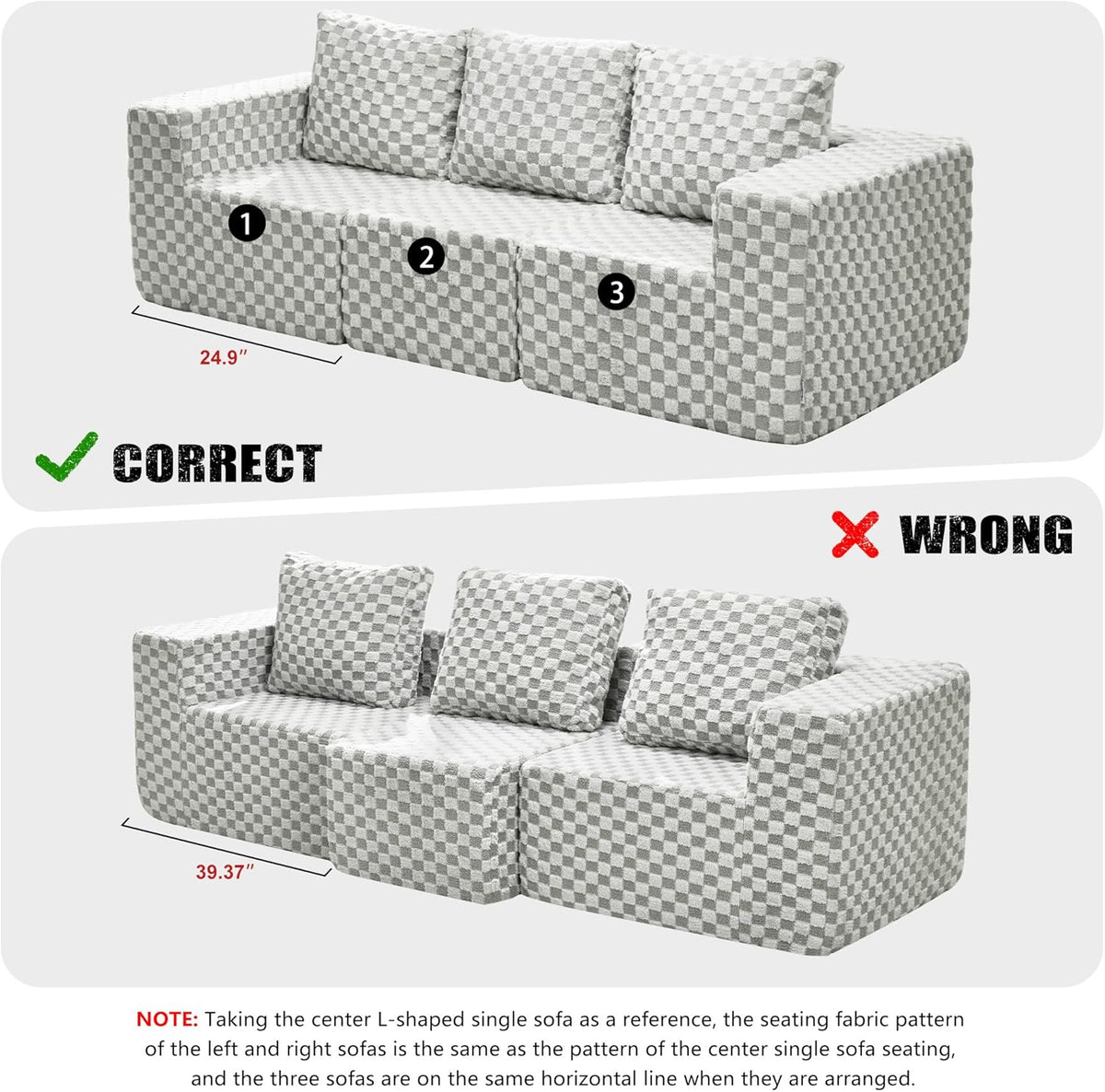 Modular Sectional Sofa 3-Seater Modular Couch with Deep Seat Memory Foam Cloud Chair with Pillows