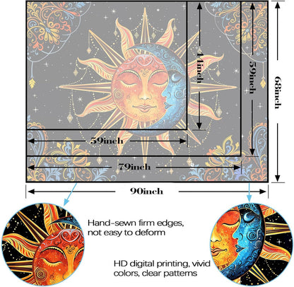 Lunerfex Sun and Moon Tapestry Mandala Wall Tapestry, Cute Tapestries for Bedroom Ceiling