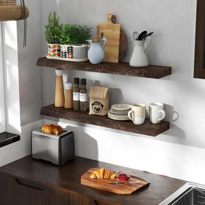 Solid Elm Wood Floating Shelves, 36 Inch Wood Floating Shelves for Wall, Live Edge Wooden Shelves
