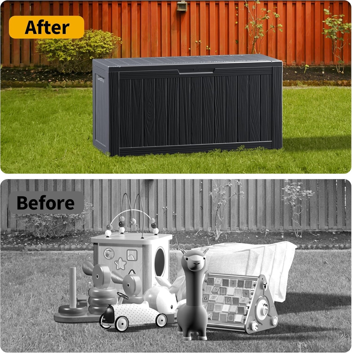 80 Gallon Outdoor Storage Box Waterproof Lockable Resin Deck Box Large, Patio Storage Bin for Pool