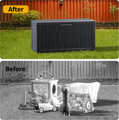 80 Gallon Outdoor Storage Box Waterproof Lockable Resin Deck Box Large, Patio Storage Bin for Pool