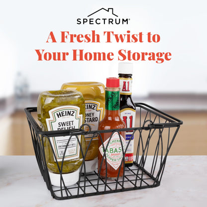 Spectrum Small Wire Basket with Handles Black Farmhouse Basket Organizer for Kitchen Bathroom
