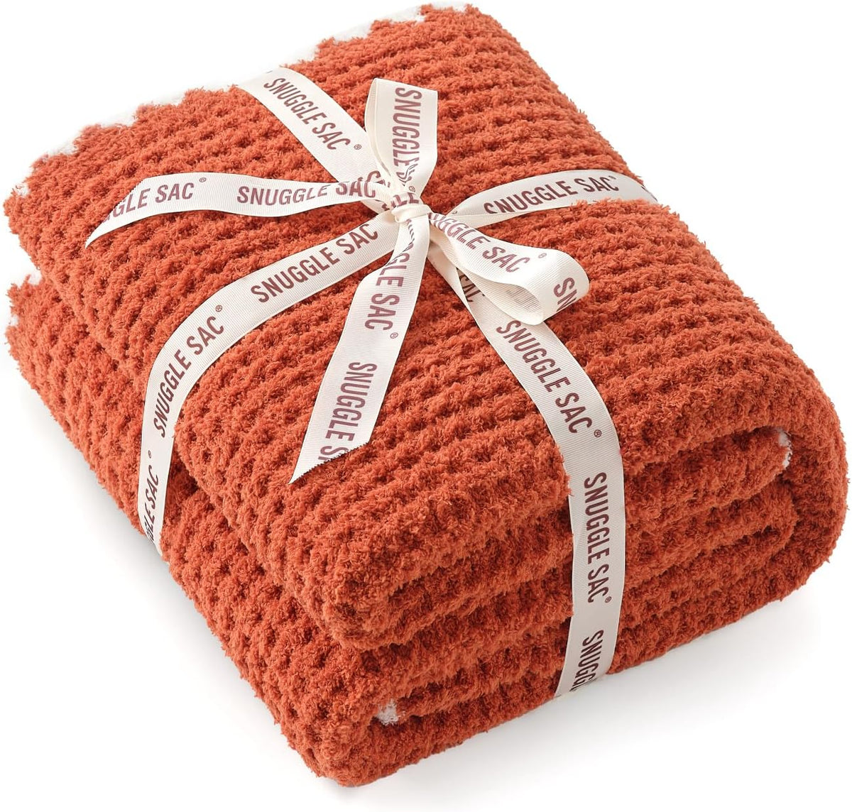 Snuggle Sac Orange Waffle Throw Blanket for Couch Bed Sofa 50x60 inches, Reversible Blanket