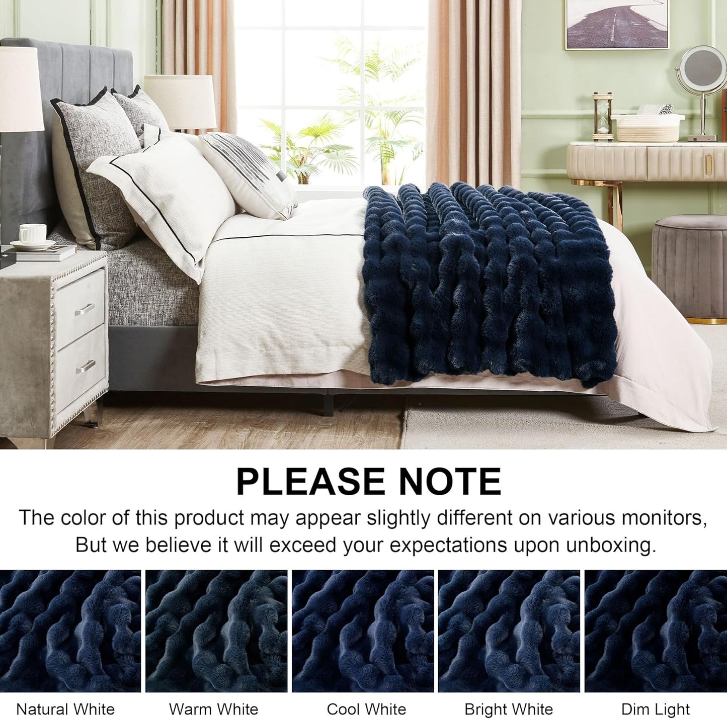 DREAMNINE Oversized Soft Thick Fuzzy Bubble Faux Rabbit Fur Throw Blanket Twin Size 60" x 71"