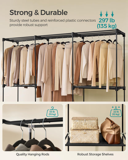 SONGMICS Portable Closet, Freestanding Closet Organizer, Clothes Rack with Shelves, Hanging Rods