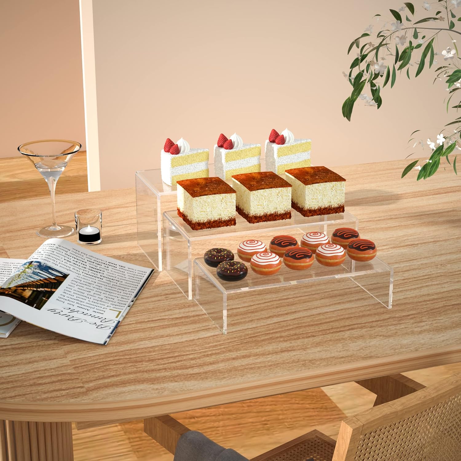 Clear Riser Shelf 3pcs, Desktop Rectangular Acrylic Display Shelves Organizer, Acrylic Stands for