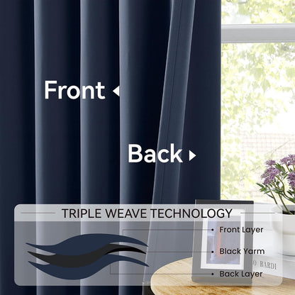 KangBang Navy Blue Blackout Curtains 84 Inch Length 2 Panels Set-Pinch Pleated Energy Saving Drapes