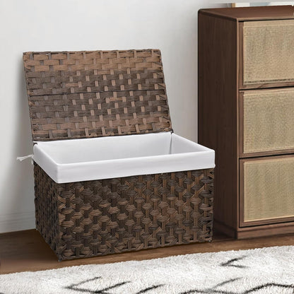 Wicker Storage Basket with Lid, 17.2 Gallon (65L) Small Blanket Basket with Lid, Woven Storage Bin