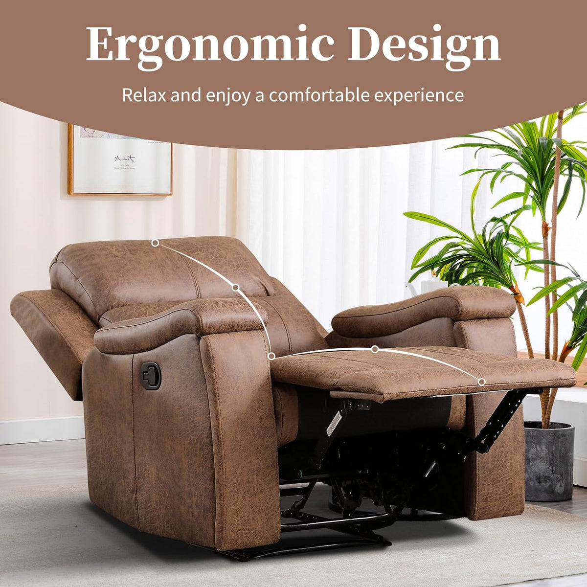 EBELLO Recliner Chair, Single Overstuffed Sofa Recliner, Breathable Faux Leather Manual Reclining