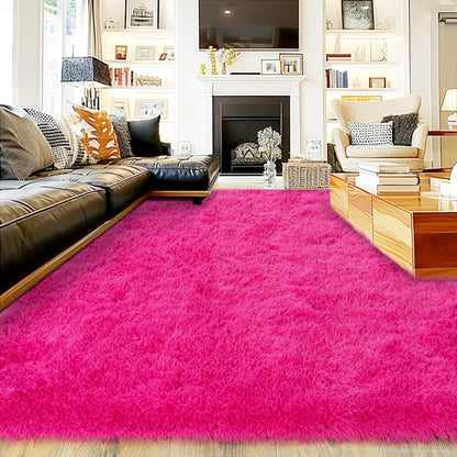 Extra Large Fluffy Area Rug for Bedroom Living Room, 9x12 Feet Hot Pink Modern Indoor Carpets Room
