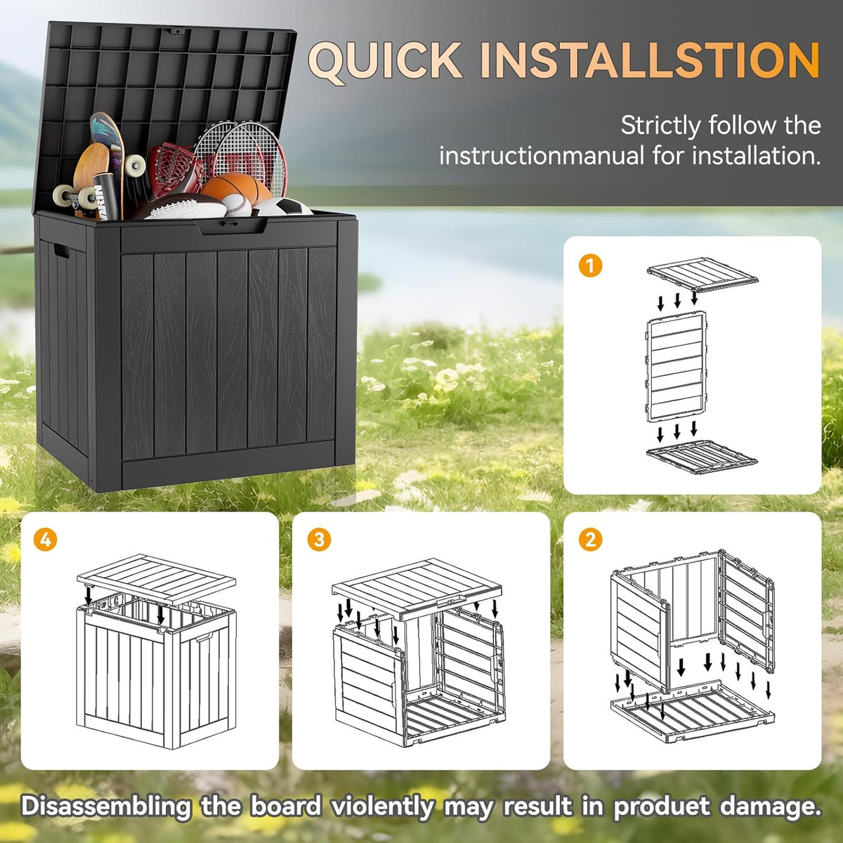 KAMABOKO Deck Box, 32 Gallon Resin Indoor and Outdoor Storage Boxes Waterproof for Garden Tools