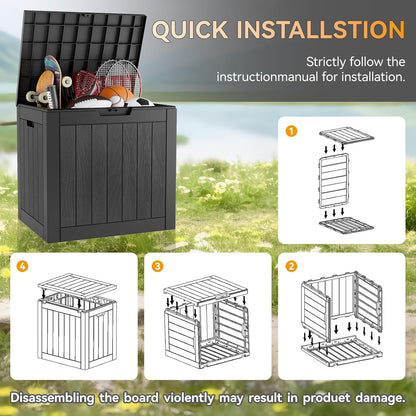 KAMABOKO Deck Box, 32 Gallon Resin Indoor and Outdoor Storage Boxes Waterproof for Garden Tools