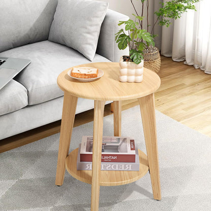 End Table Small Round Side Table with 2 Storage Shelves Walnut End Tables Accent Sofa Bedside Table
