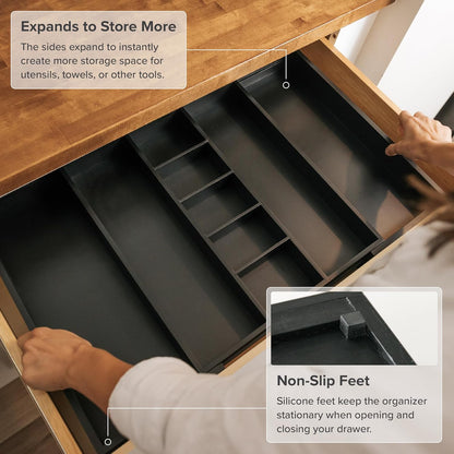 Adjustable Kitchen Drawer Organizer for Utensils and Junk, Food-Safe Contract Grade with 100%