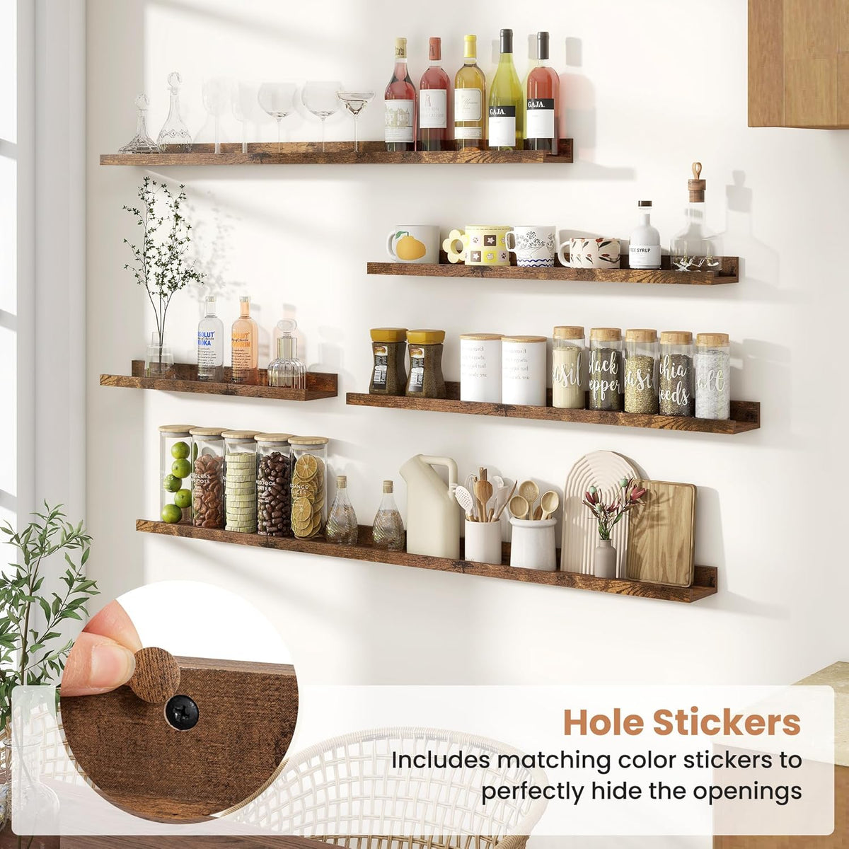 Fun Memories Picture Ledge Shelves Set of 2, 55 Inch Rustic Wall Mounted Floating Shelves with Lip