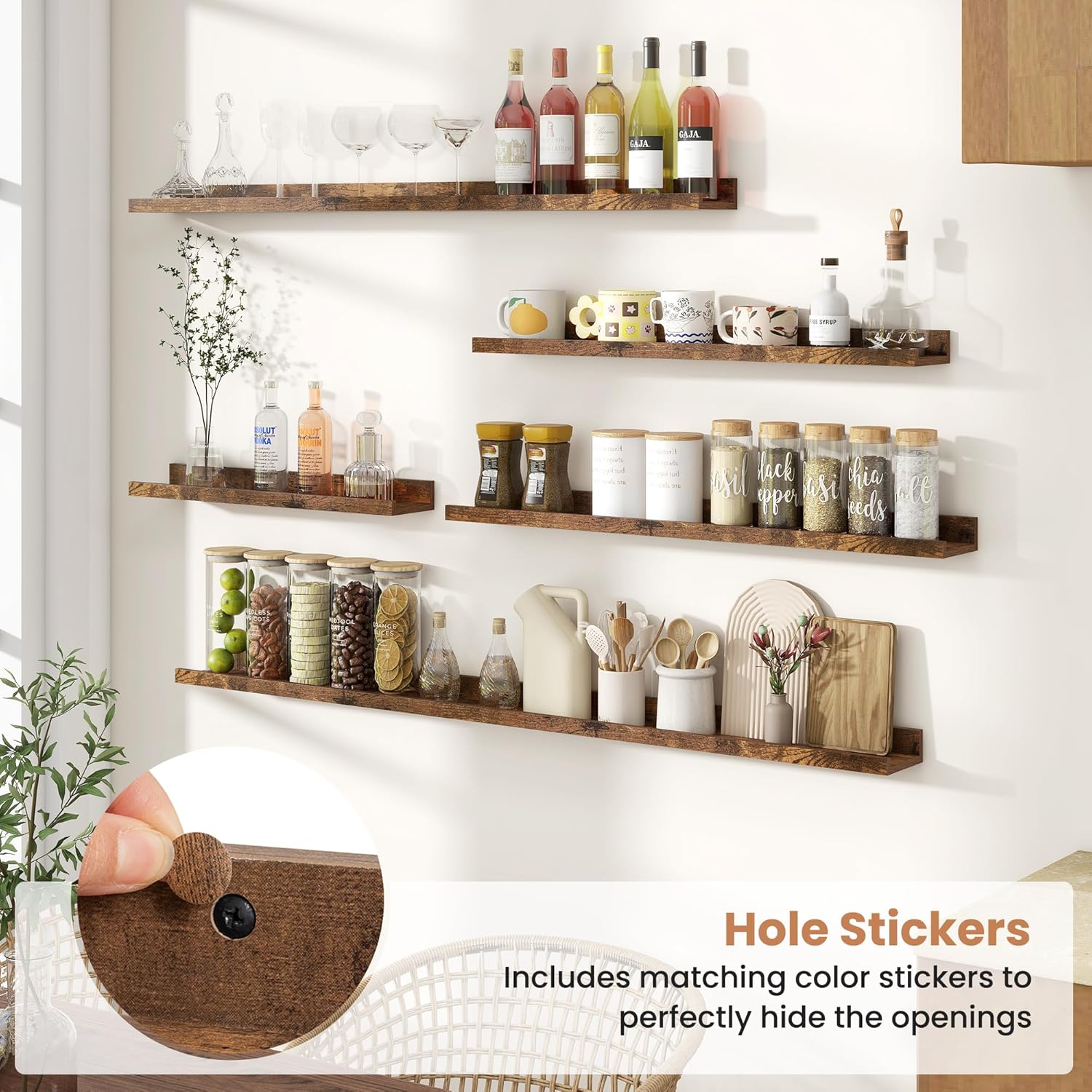 Fun Memories Picture Ledge Shelves Set of 2, 55 Inch Rustic Wall Mounted Floating Shelves with Lip