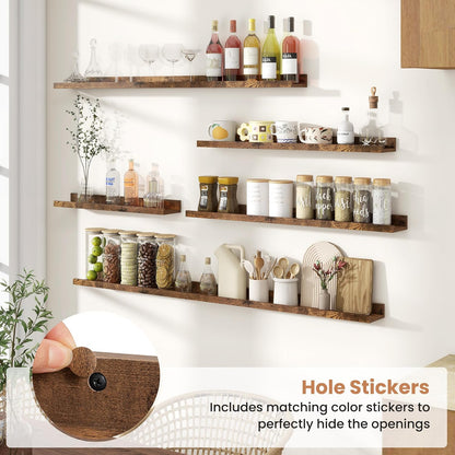 Fun Memories Picture Ledge Shelves Set of 2, 55 Inch Rustic Wall Mounted Floating Shelves with Lip