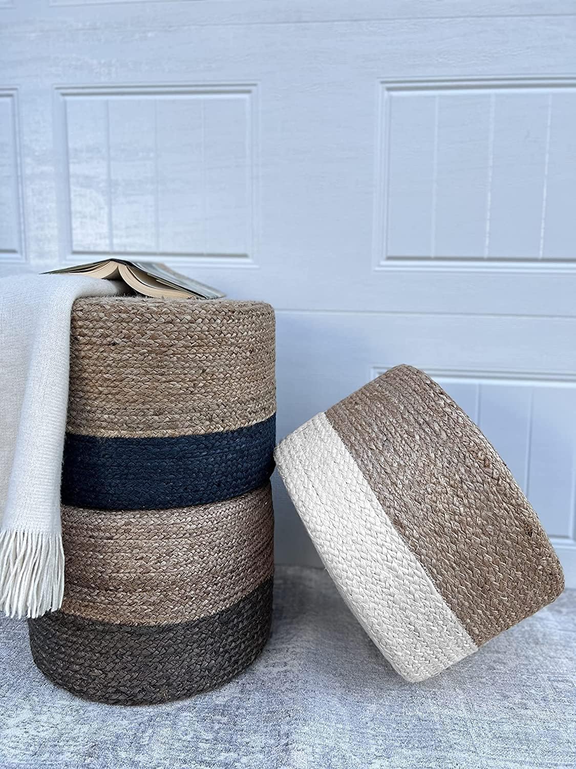 Jute Pouf Ottoman | Footrest Pouf | Hand Braided - Round Boho Pouffe - for Living Room, Bedroom