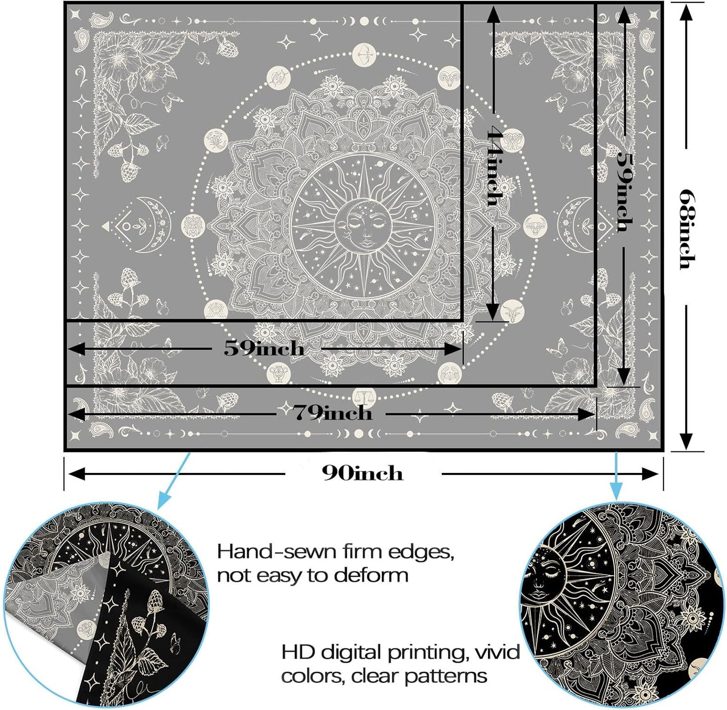 Lunerfex Sun and Moon Mandala Tapestry Boho Tapestry for Bedroom Black and White Tapestries Wall