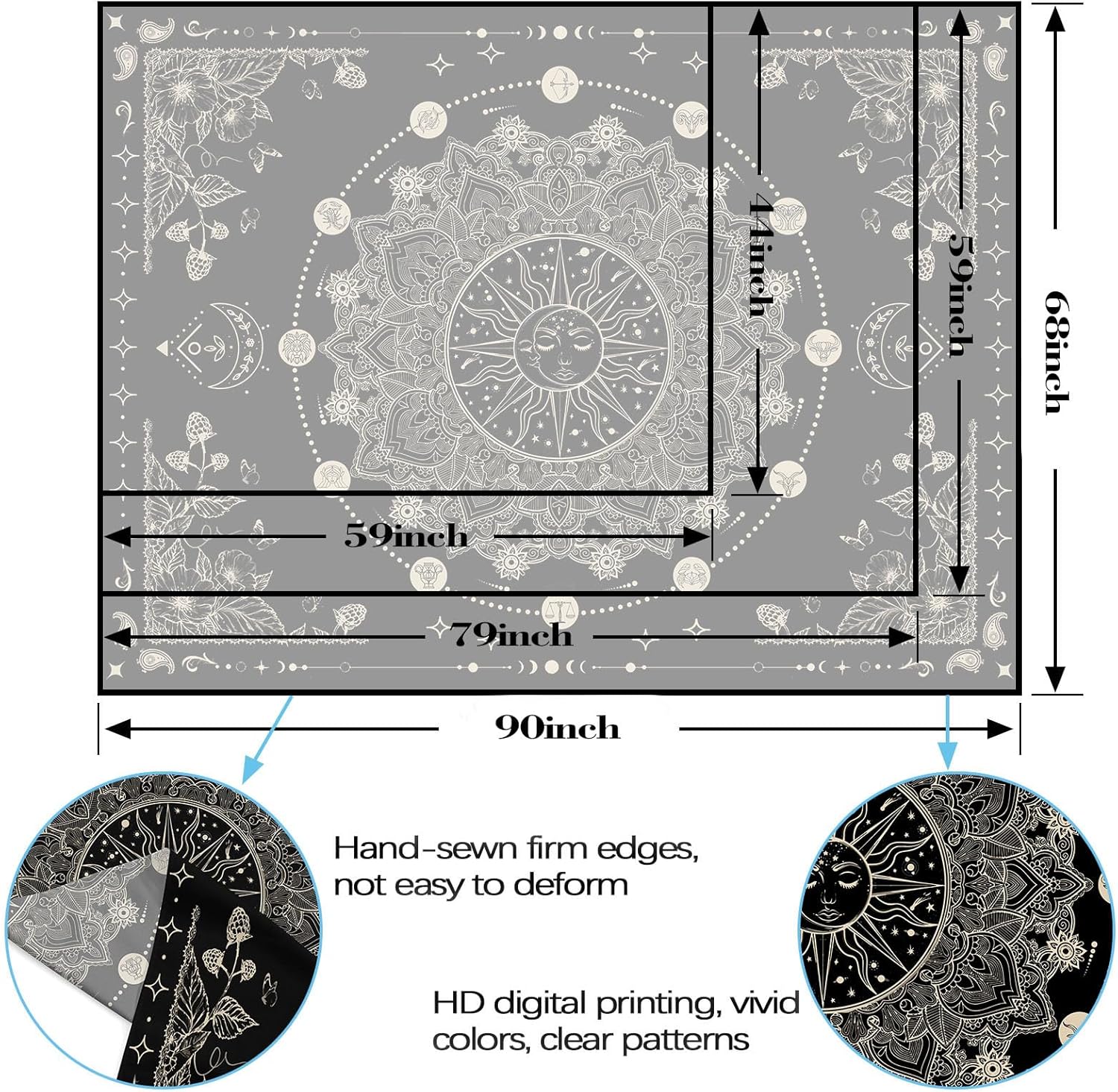 Lunerfex Sun and Moon Mandala Tapestry Boho Tapestry for Bedroom Black and White Tapestries Wall