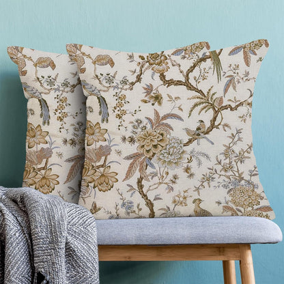 CXMEIFLY Spring Floral Birds Pillow Covers 16 x 16 Inch Set of 2 for Chinoiserie Flowers Decor