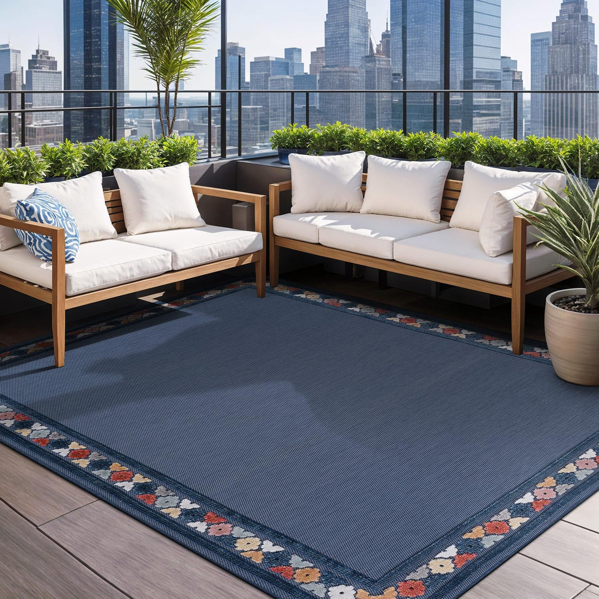 Beverly Rug Outdoor Rug 6x9 Modern Bordered Area Rugs for Indoor and Outdoor Patio Easy to Clean