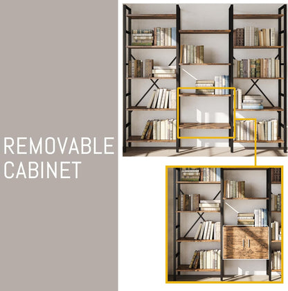 70 x70" Triple 5 Tier Book Shelf, Industrial Large Bookcase with Storage Cabinet, Tall Bookshelf