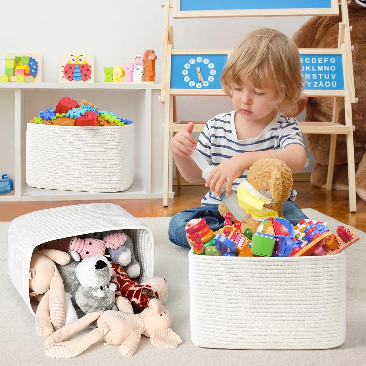 3-Pack Shelf Baskets for Organizing, Woven Storage Basket for Shelves, Cotton Rope Storage Bins for