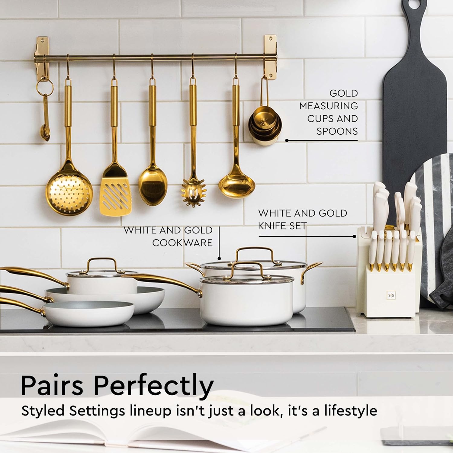 Gold Cooking Utensils Set – 5-Piece Stainless Steel Kitchen Tools for Modern Cooking and Serving