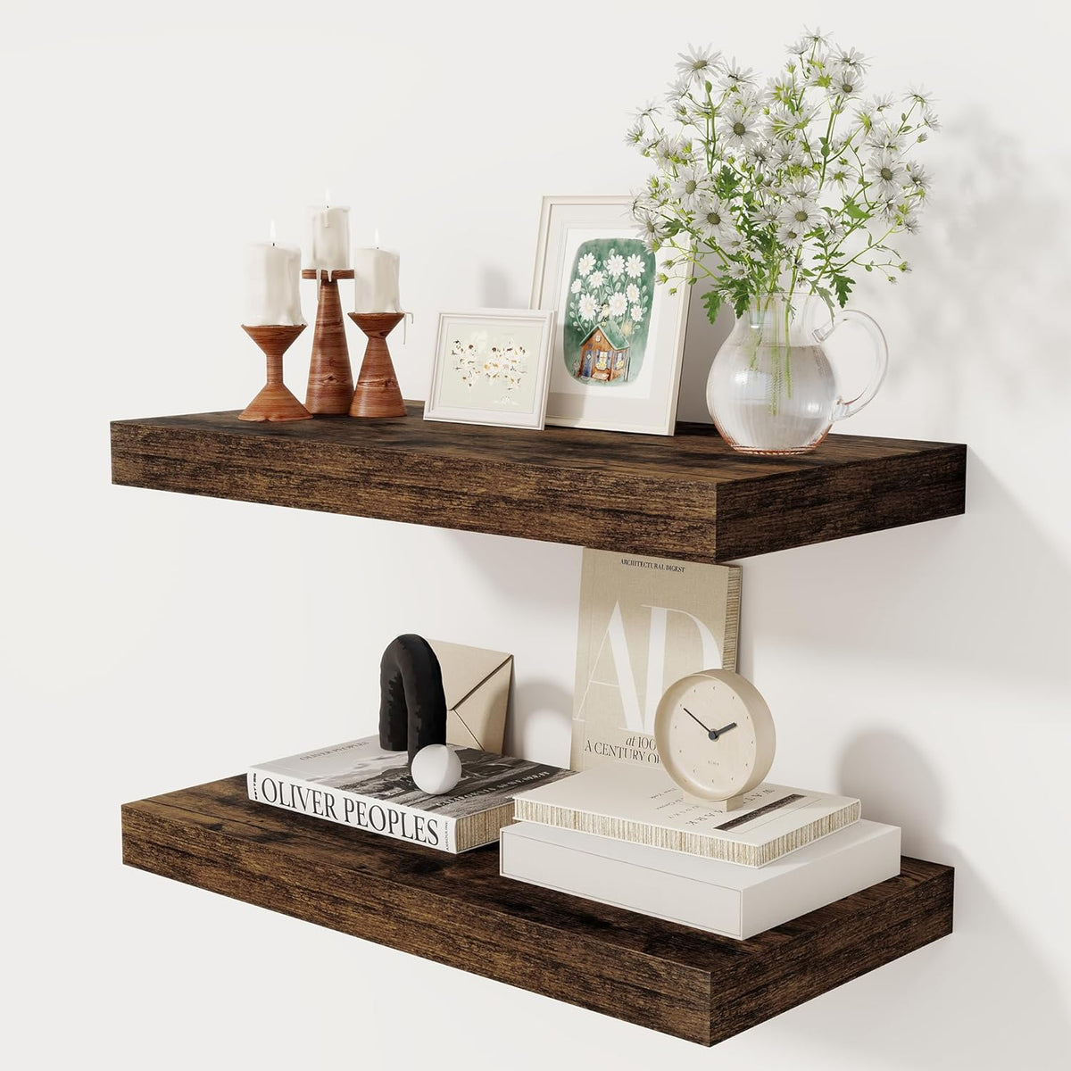 12 Inch Deep Floating Shelves, 24 x 12 Floating Shelf for Books, Rustic Wood Deep Wall Shelves for