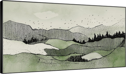 SIGNWIN 36"x60" Extra Large Framed Wall Art Green Line Art Mountain Landscape Illustration for Home