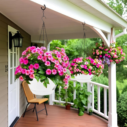 2 Pack 12 Inch Large Hanging Planters with Chains Self Watering White Plastic Hanging Pots for