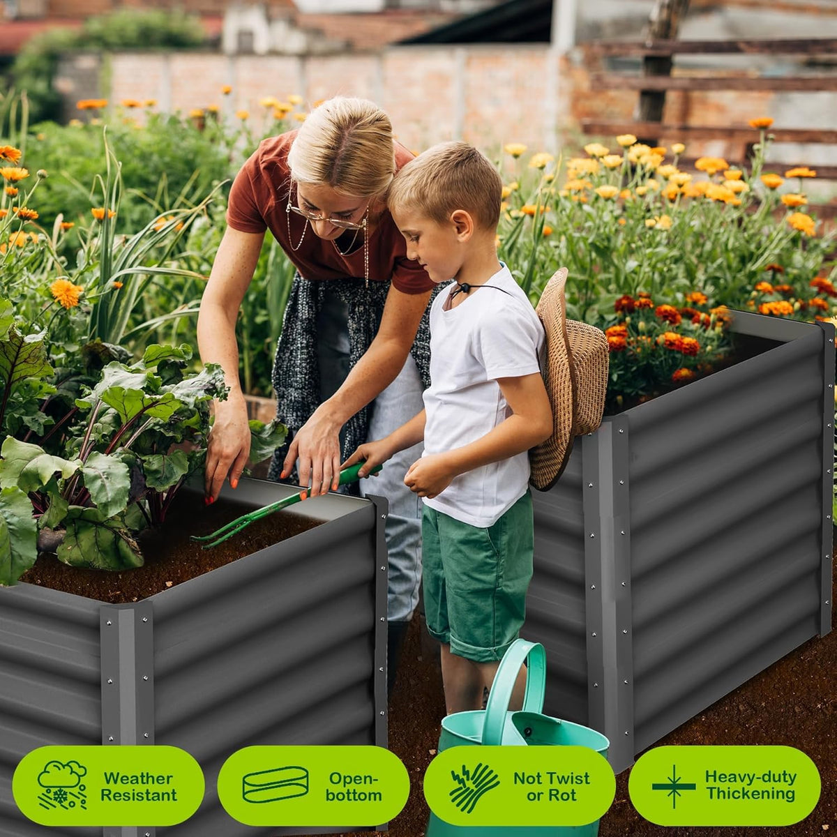 Large Outdoor Planter Boxes Kit Set of 2,6x3x2ft Galvanized Raised Bed Planter with Open-Ended Base
