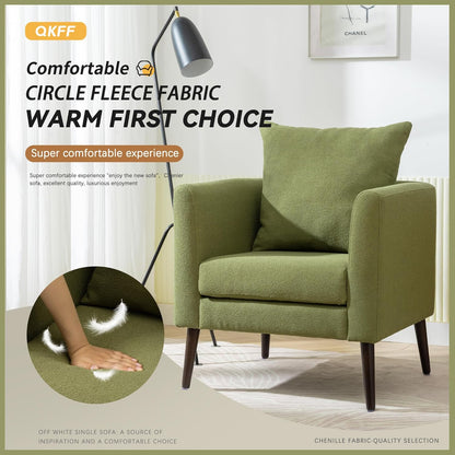 Barrel Accent Chair with Back Pillow, Large Upholstered Armchair with Solid Wood Legs Modern