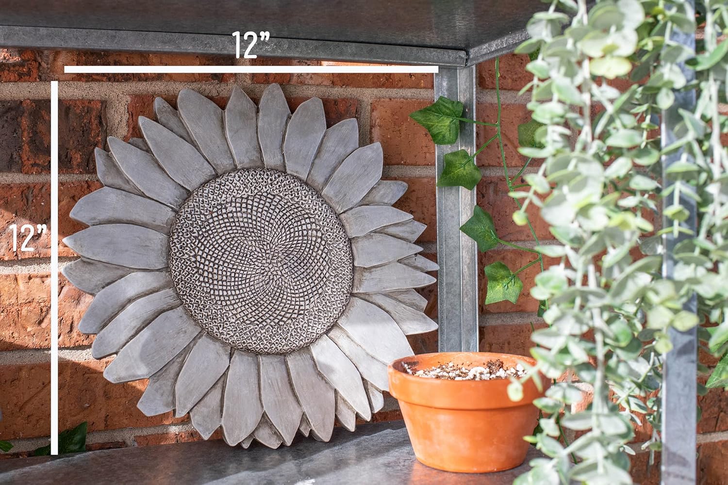 NAT & Jules Sunflower Shaped Dimensional Indoor Outdoor 12 inch Cast Resin Decorative Garden