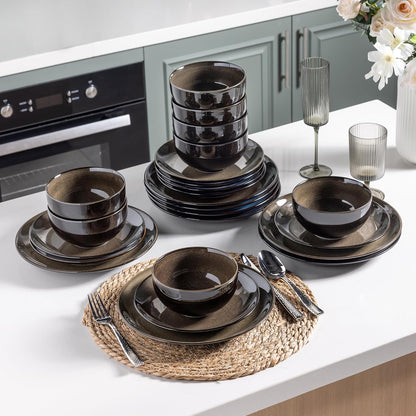 LERATIO Ceramic Dinnerware Sets for 8,Stoneware Plates and Bowls Sets,Handmade Reactive Glaze