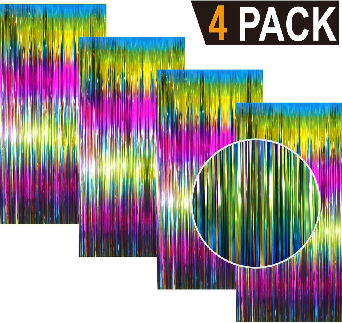GOER 3.2 ft x 8.2 ft Metallic Tinsel Foil Fringe Curtains Party Photo Backdrop Party Streamers for