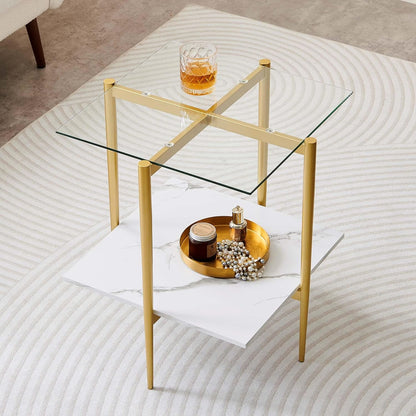 Square Glass End Table, Mid-Century Modern Design Sofa Table, for Living Room, L18 x W18 x H23